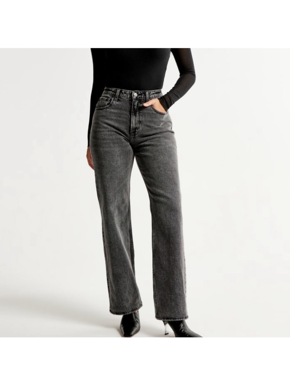 Abercrombie Fitch Ultra High Rise 90s Straight Jean Black Denim Sz 14 S short
